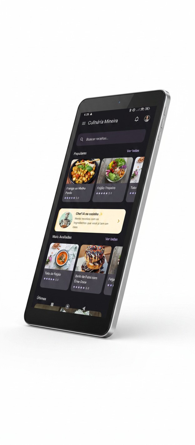 Tela inicial do app com receitas populares e Chef IA